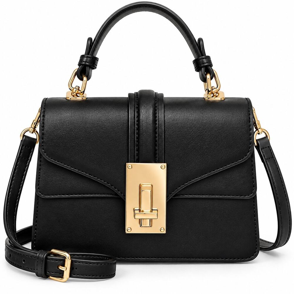 NWT Scarleton Black Structured Satchel Crossbody Bag Gold Hardware Top Handle